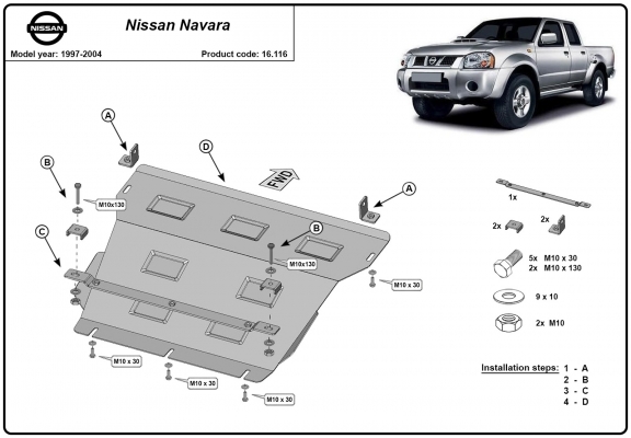 Unterfahrschutz für Motor und  kühler aus Stahl für Nissan Navara D22